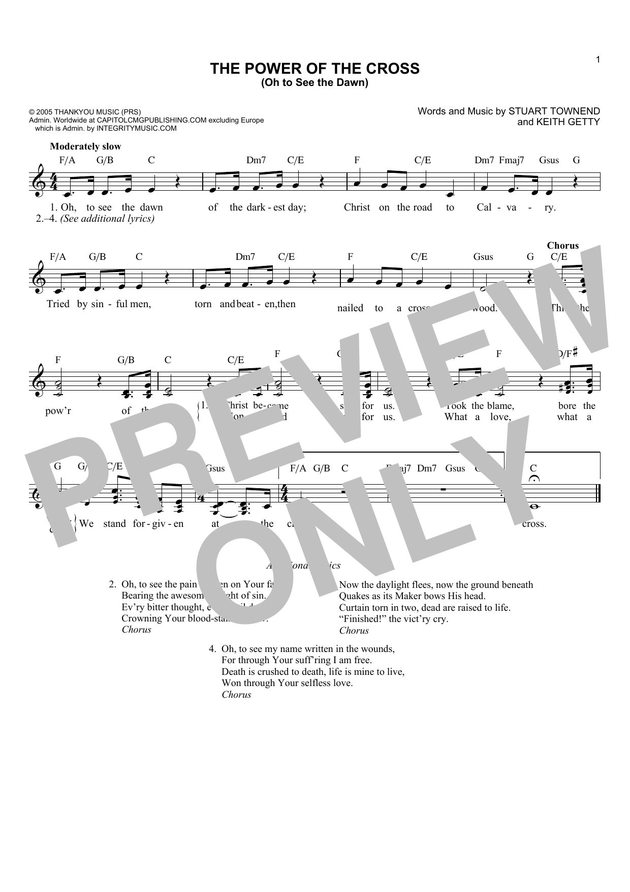 Keith Getty The Power Of The Cross (Oh To See The Dawn) sheet music notes and chords arranged for Lead Sheet / Fake Book