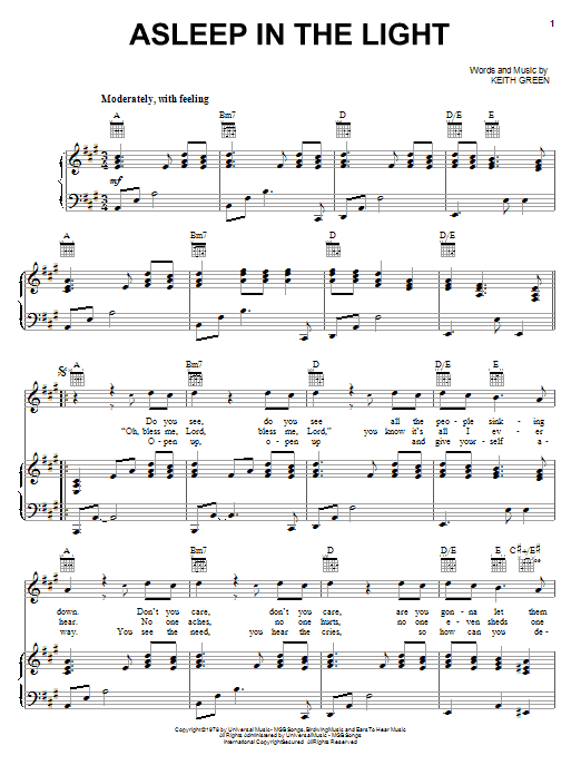 Keith Green Asleep In The Light sheet music notes and chords arranged for Piano, Vocal & Guitar Chords (Right-Hand Melody)