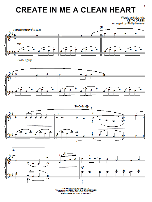 Keith Green Create In Me A Clean Heart (arr. Phillip Keveren) sheet music notes and chords arranged for Piano Solo