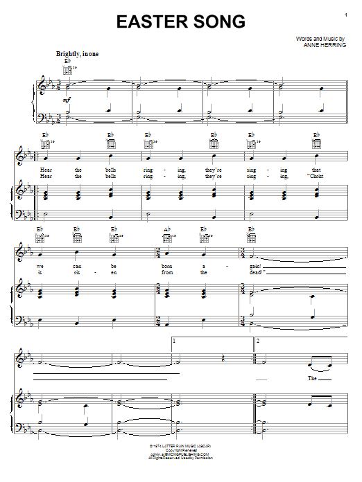 Keith Green Easter Song sheet music notes and chords arranged for Piano, Vocal & Guitar Chords (Right-Hand Melody)
