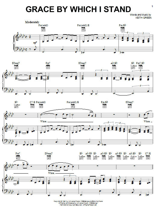 Keith Green Grace By Which I Stand sheet music notes and chords arranged for Piano, Vocal & Guitar Chords (Right-Hand Melody)