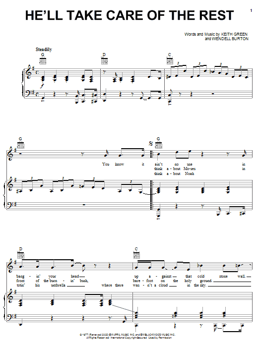 Keith Green He'll Take Care Of The Rest sheet music notes and chords arranged for Piano, Vocal & Guitar Chords (Right-Hand Melody)