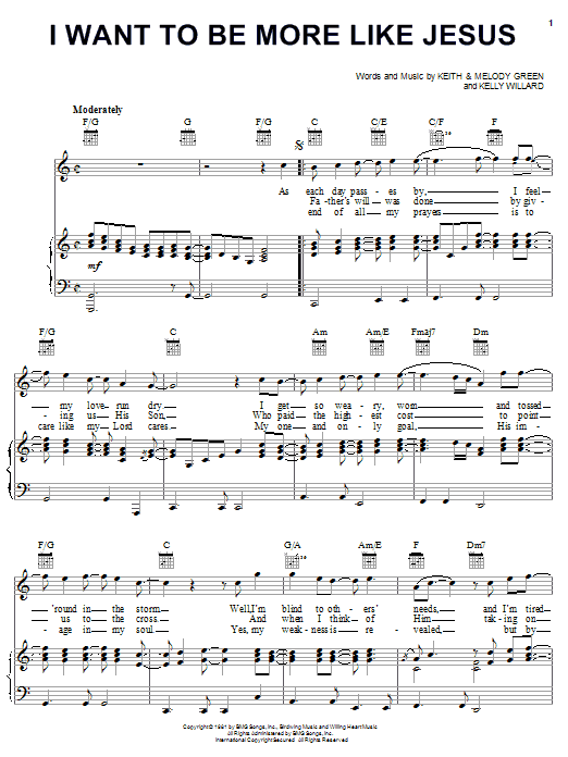 Keith Green I Want To Be More Like Jesus sheet music notes and chords arranged for Piano, Vocal & Guitar Chords (Right-Hand Melody)