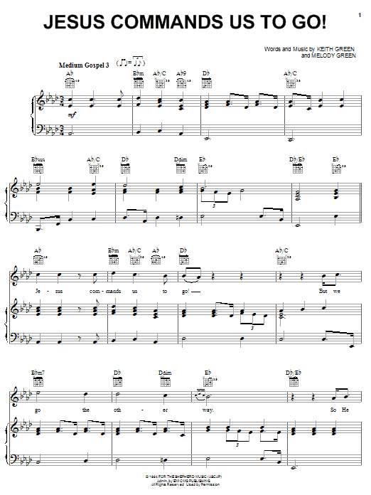 Keith Green Jesus Commands Us To Go sheet music notes and chords arranged for Piano, Vocal & Guitar Chords (Right-Hand Melody)