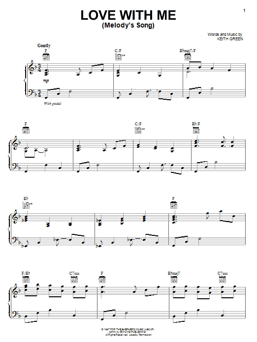 Keith Green Love With Me (Melody's Song) sheet music notes and chords arranged for Piano, Vocal & Guitar Chords (Right-Hand Melody)