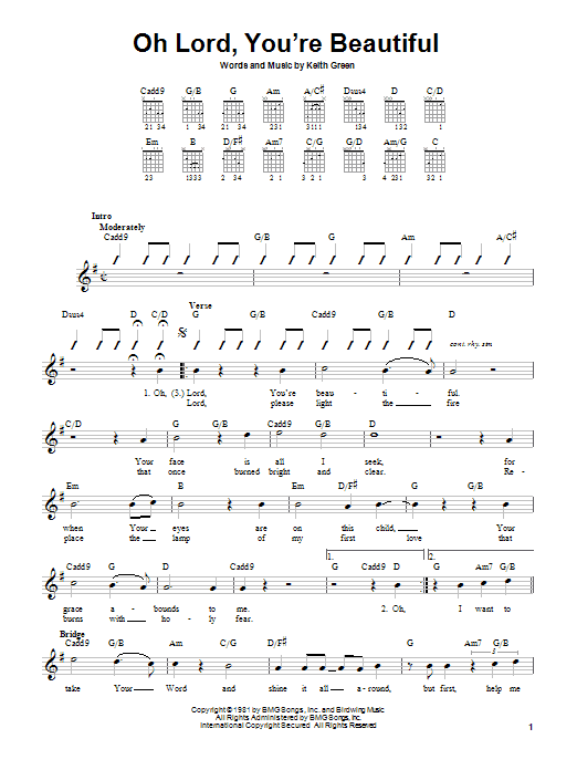 Keith Green Oh Lord, You're Beautiful sheet music notes and chords arranged for Easy Guitar