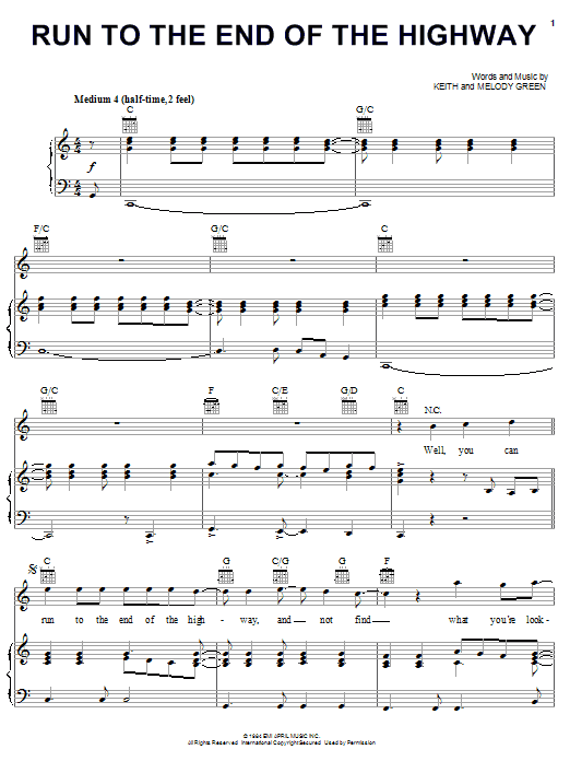 Keith Green Run To The End Of The Highway sheet music notes and chords arranged for Piano, Vocal & Guitar Chords (Right-Hand Melody)