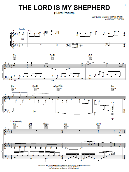 Keith Green The Lord Is My Shepherd sheet music notes and chords arranged for Piano, Vocal & Guitar Chords (Right-Hand Melody)