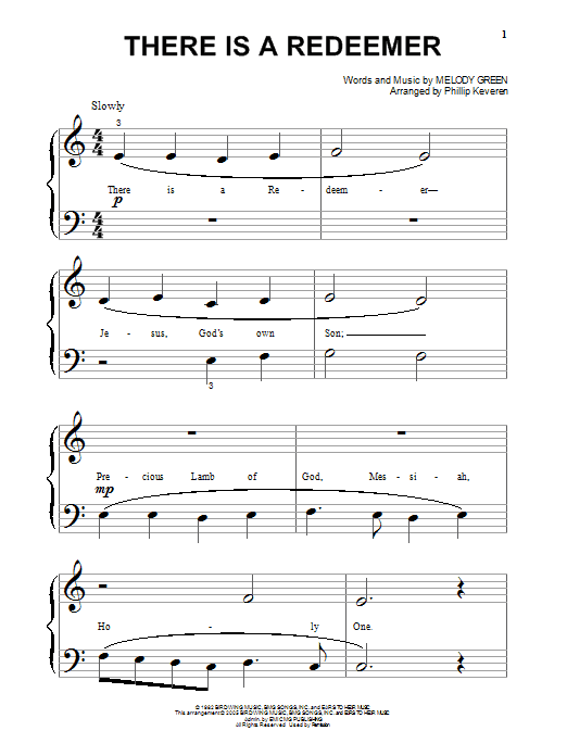 Keith Green There Is A Redeemer (arr. Phillip Keveren) sheet music notes and chords arranged for Big Note Piano