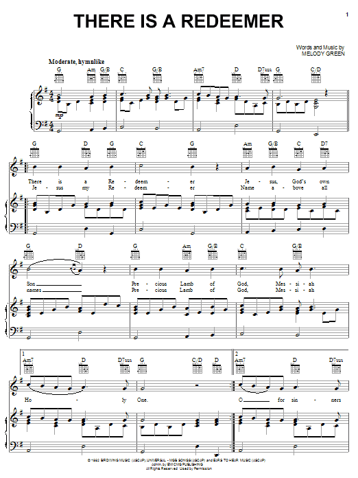 Melody Green There Is A Redeemer sheet music notes and chords arranged for Piano & Vocal