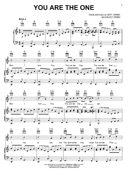 Keith Green You Are The One sheet music notes and chords arranged for Piano, Vocal & Guitar Chords (Right-Hand Melody)