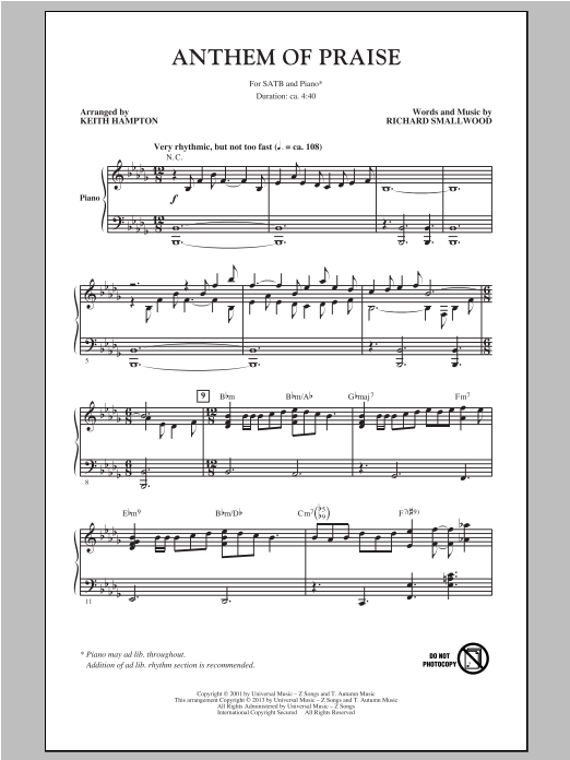 Keith Hampton Anthem Of Praise sheet music notes and chords arranged for SATB Choir