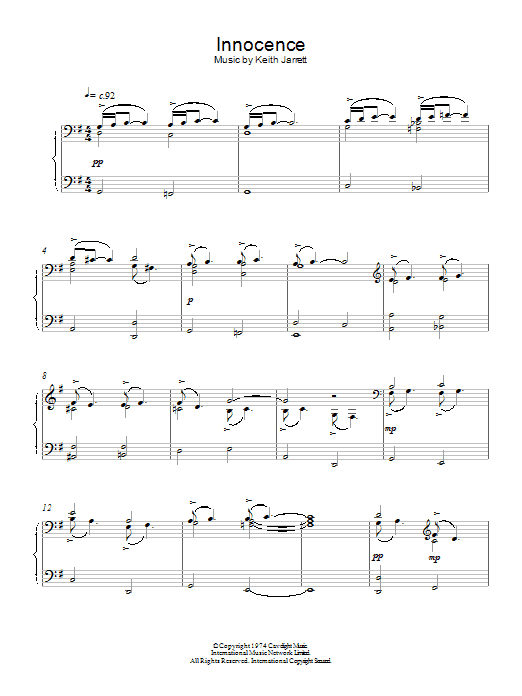 Keith Jarrett Innocence sheet music notes and chords arranged for Piano Solo