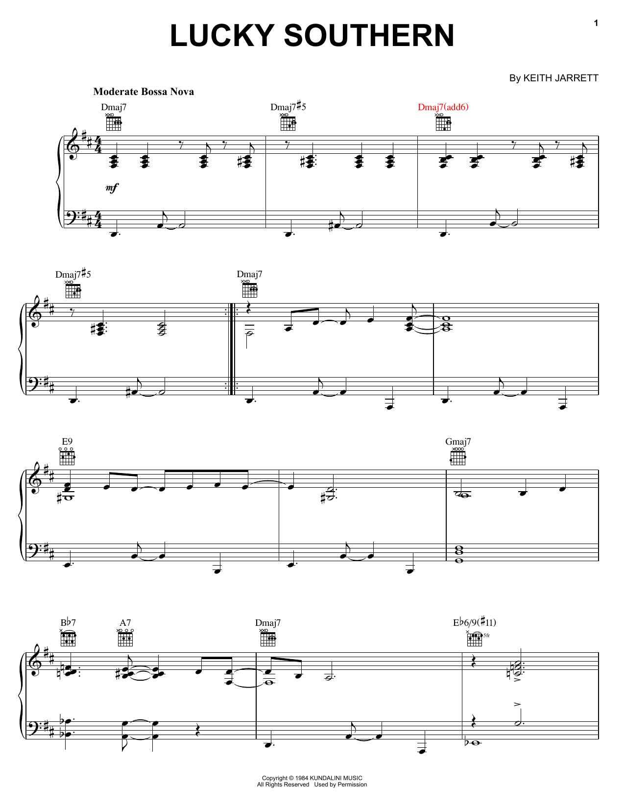 Keith Jarrett Lucky Southern sheet music notes and chords arranged for Real Book – Melody & Chords – Eb Instruments