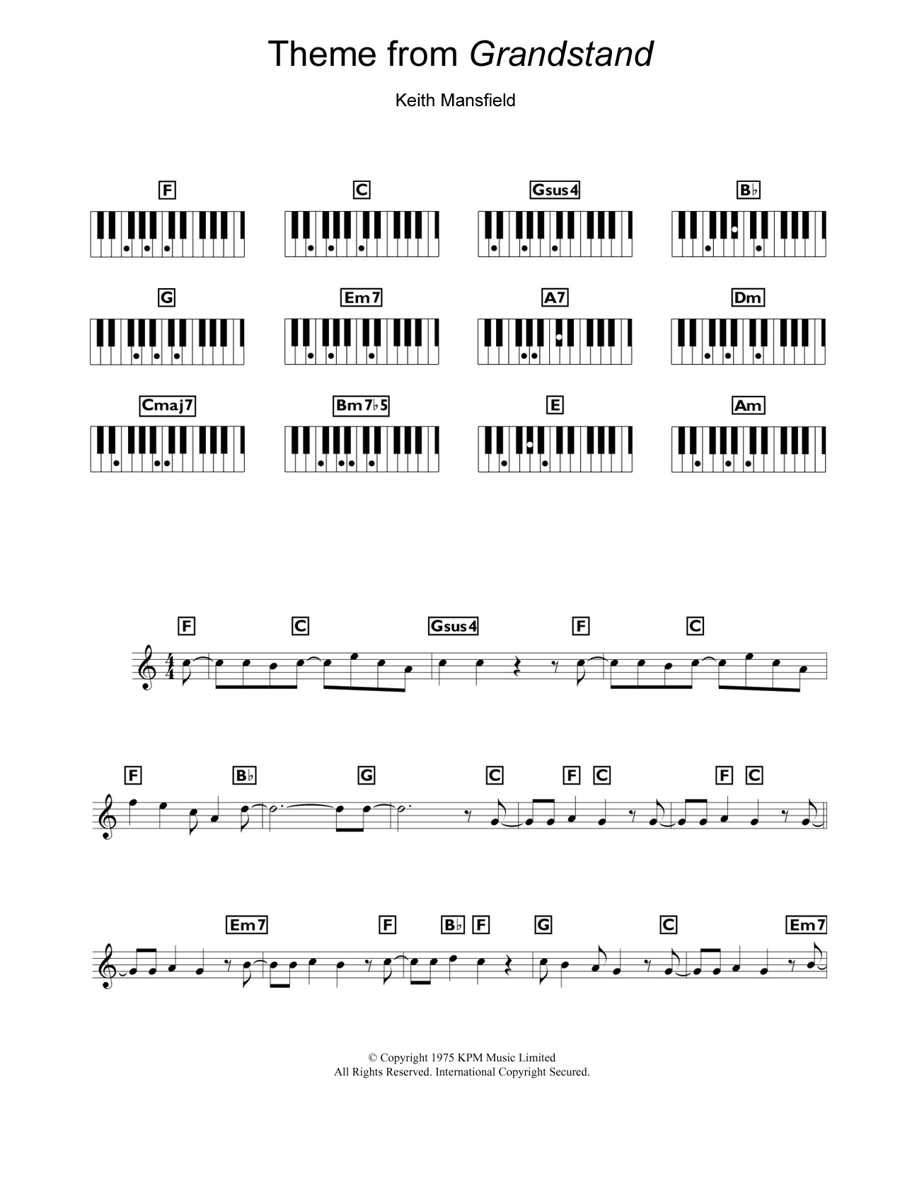Keith Mansfield Theme from Grandstand sheet music notes and chords arranged for Piano Solo