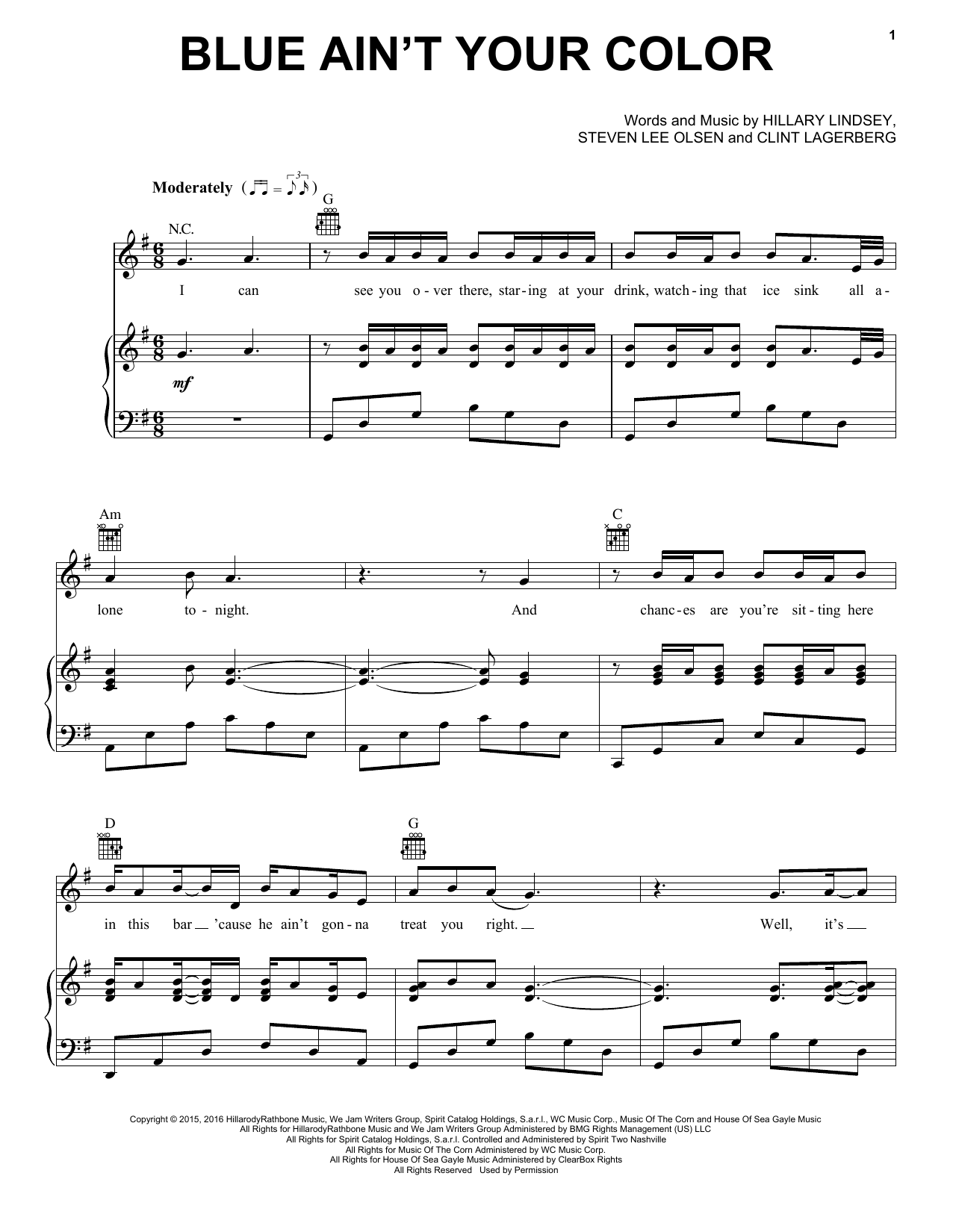 Keith Urban Blue Ain't Your Color sheet music notes and chords arranged for Ukulele