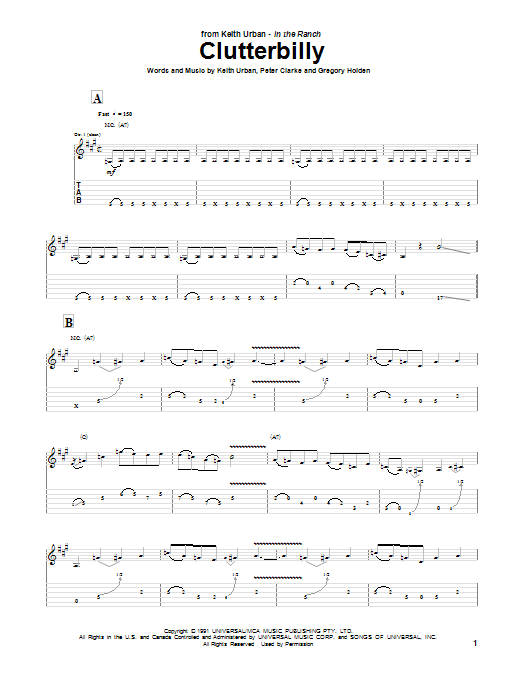 Keith Urban Clutterbilly sheet music notes and chords arranged for Guitar Lead Sheet