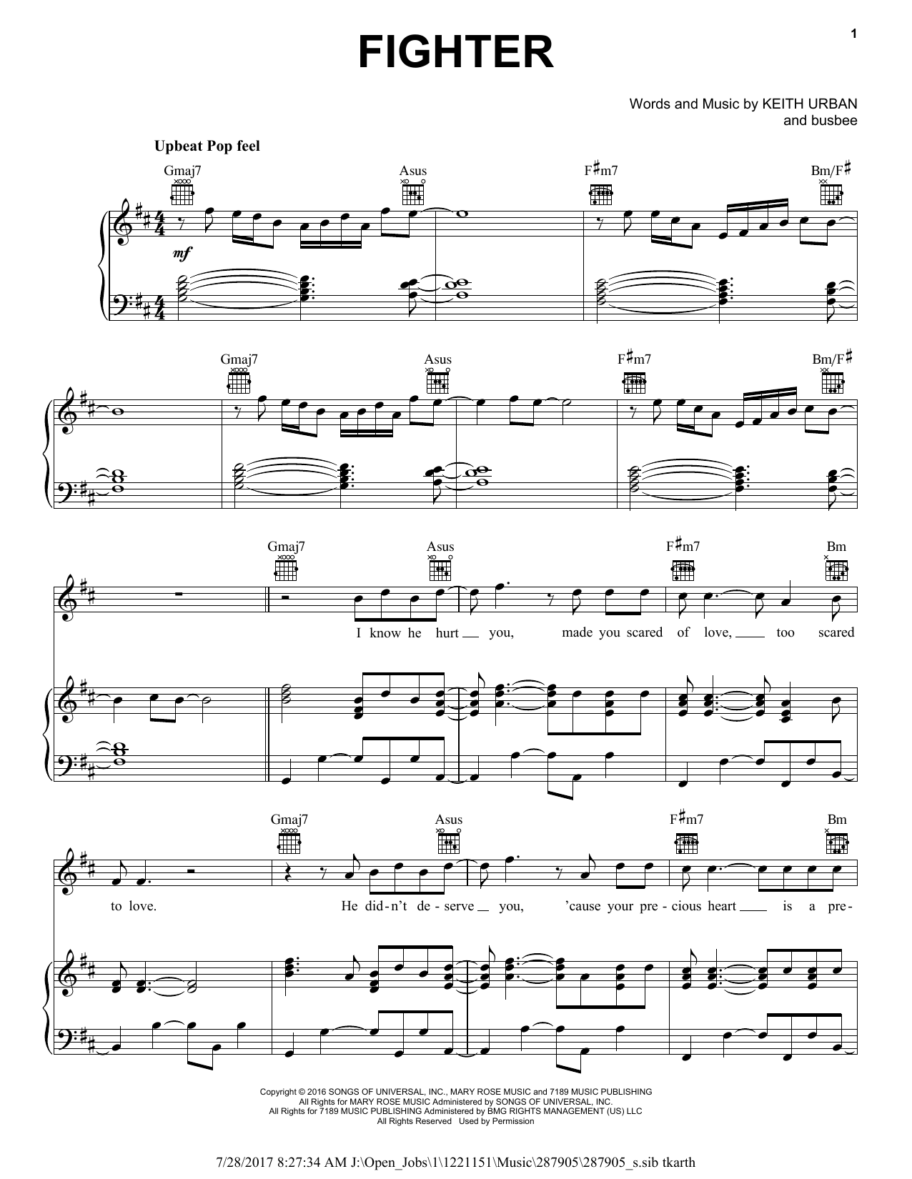 Keith Urban feat. Carrie Underwood Fighter sheet music notes and chords arranged for Piano, Vocal & Guitar Chords (Right-Hand Melody)