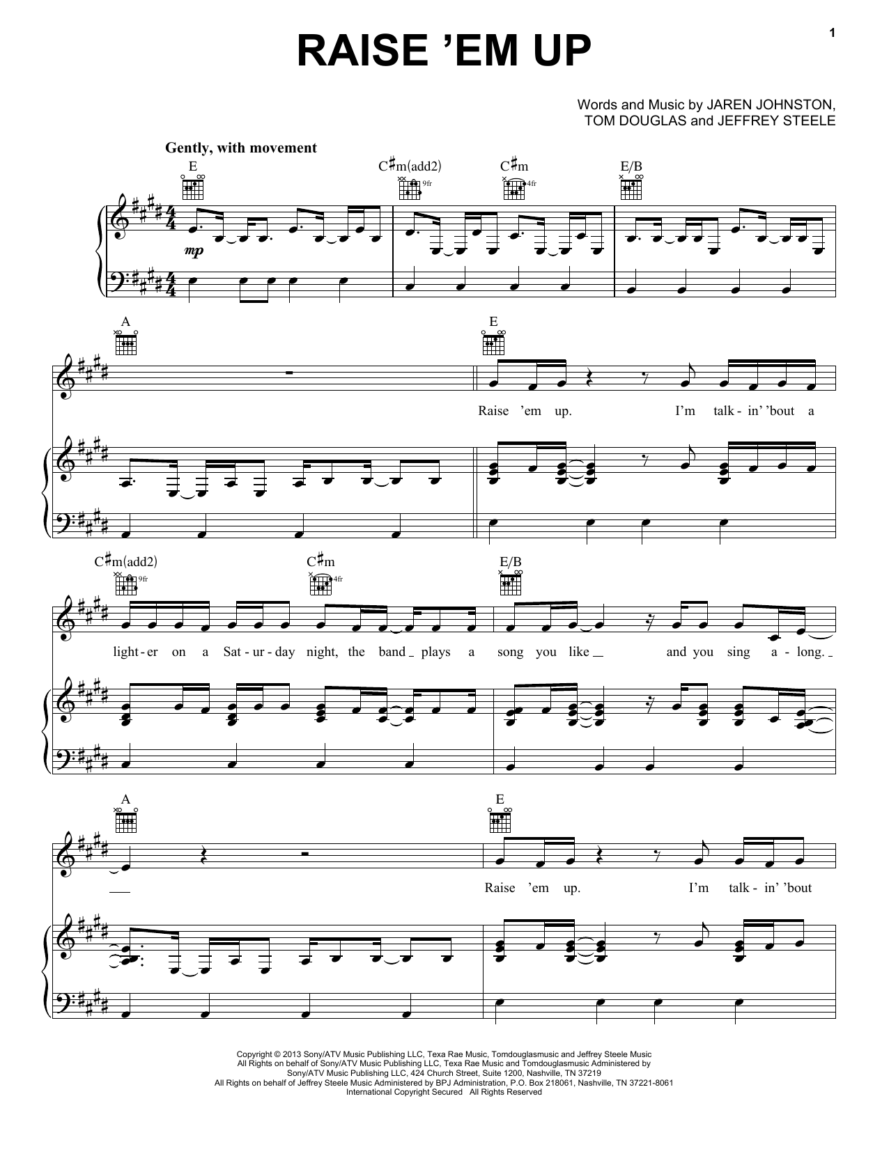 Keith Urban feat. Eric Church Raise 'Em Up sheet music notes and chords arranged for Piano, Vocal & Guitar Chords (Right-Hand Melody)