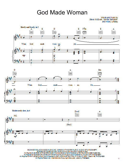 Keith Urban God Made Woman sheet music notes and chords arranged for Piano, Vocal & Guitar Chords (Right-Hand Melody)