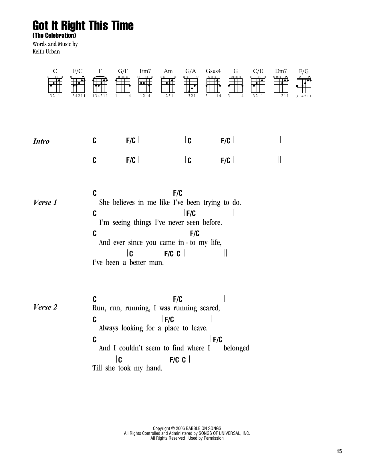 Keith Urban Got It Right This Time (The Celebration) sheet music notes and chords arranged for Guitar Chords/Lyrics