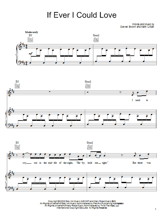 Keith Urban If Ever I Could Love sheet music notes and chords arranged for Piano, Vocal & Guitar Chords (Right-Hand Melody)