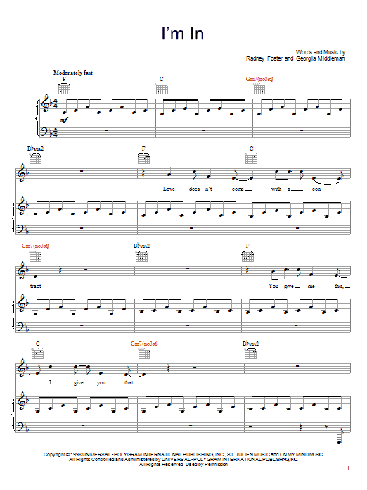 Keith Urban I'm In sheet music notes and chords arranged for Piano, Vocal & Guitar Chords (Right-Hand Melody)