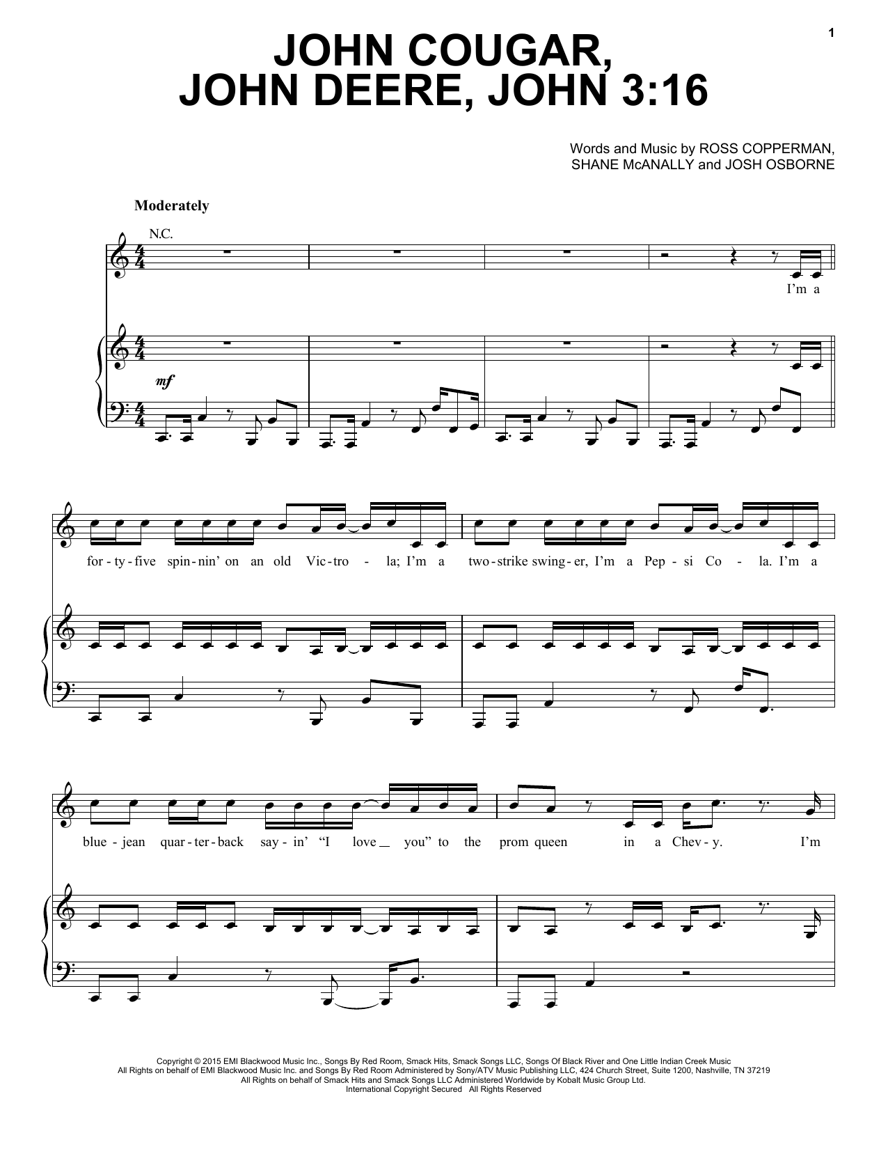 Keith Urban John Cougar, John Deere, John 3:16 sheet music notes and chords arranged for Piano, Vocal & Guitar Chords (Right-Hand Melody)