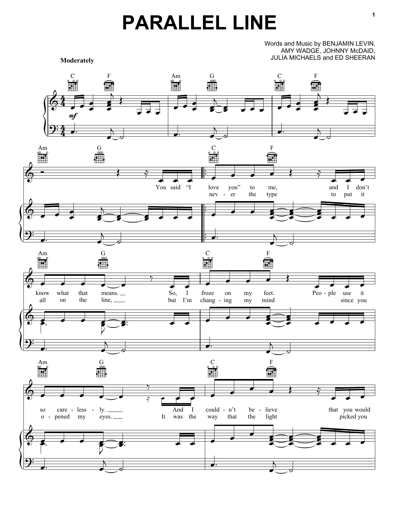 Keith Urban Parallel Line sheet music notes and chords arranged for Piano, Vocal & Guitar Chords (Right-Hand Melody)