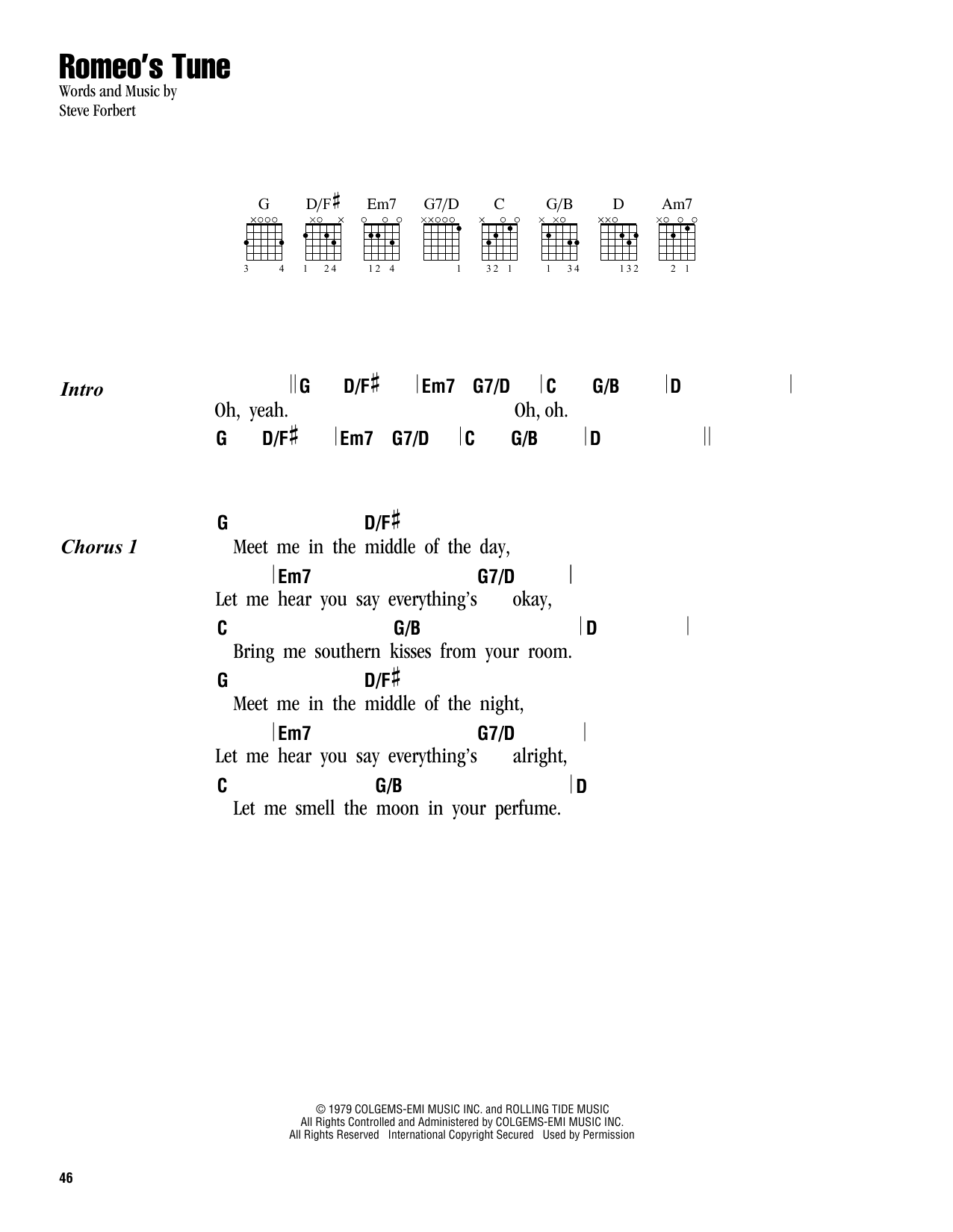 Keith Urban Romeo's Tune sheet music notes and chords arranged for Guitar Chords/Lyrics