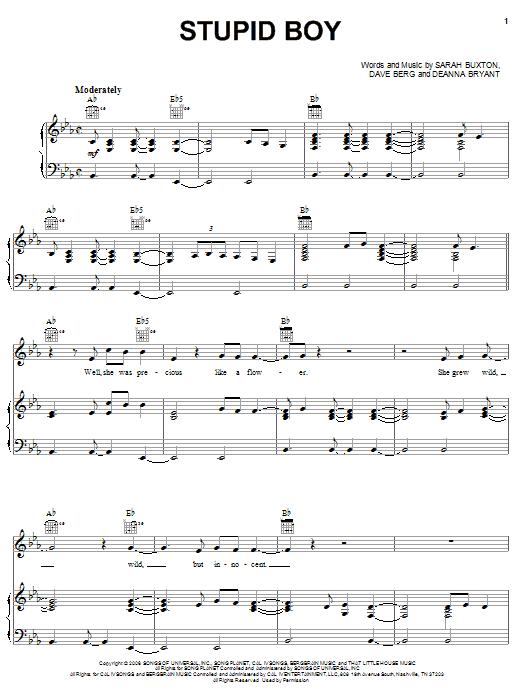 Keith Urban Stupid Boy sheet music notes and chords arranged for Piano, Vocal & Guitar Chords (Right-Hand Melody)