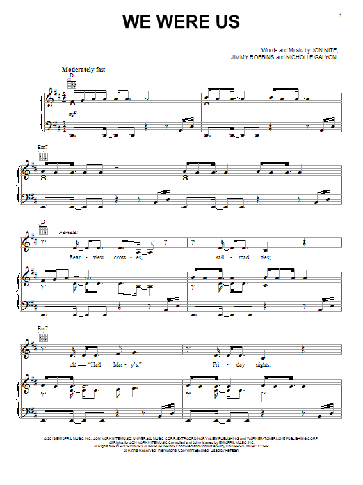 Keith Urban We Were Us sheet music notes and chords arranged for Piano, Vocal & Guitar Chords (Right-Hand Melody)
