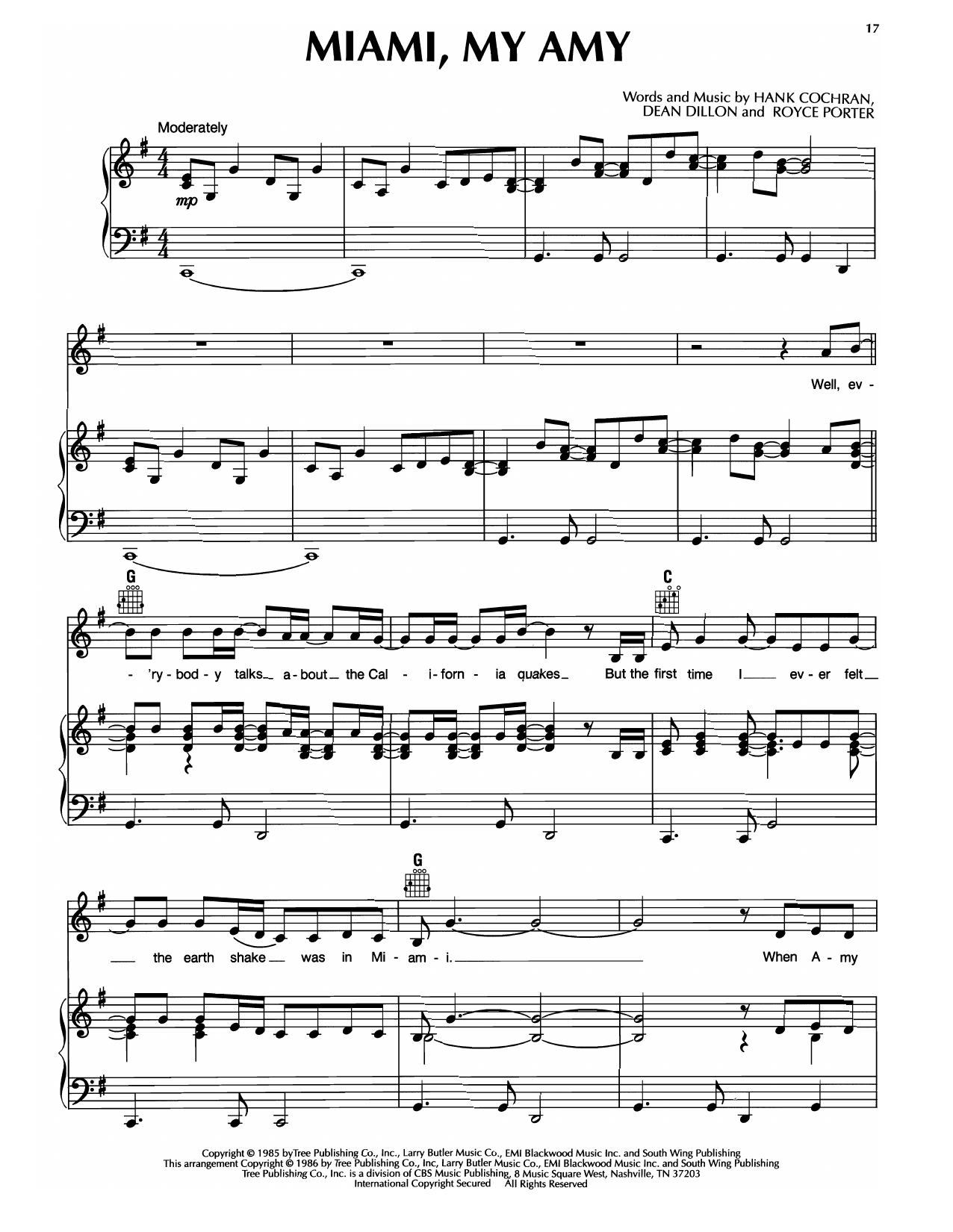 Keith Whitley Miami, My Amy sheet music notes and chords arranged for Piano, Vocal & Guitar Chords (Right-Hand Melody)
