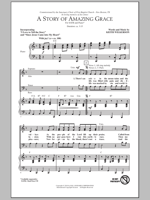 Keith Wilkerson A Story Of Amazing Grace sheet music notes and chords arranged for SATB Choir