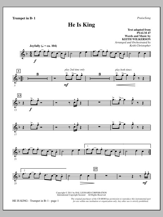 Keith Wilkerson He Is King - Bb Trumpet 1 sheet music notes and chords arranged for Choir Instrumental Pak