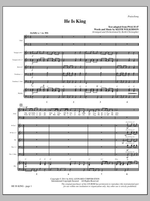Keith Wilkerson He Is King - Full Score sheet music notes and chords arranged for Choir Instrumental Pak
