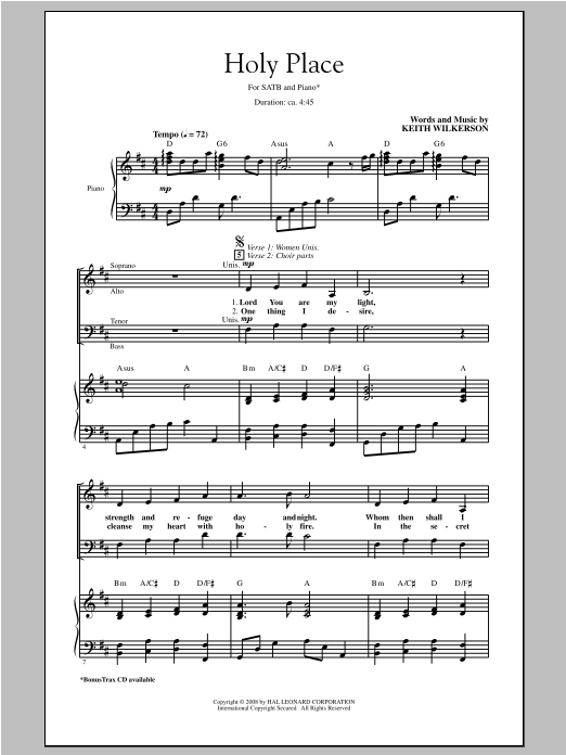 Keith Wilkerson Holy Place sheet music notes and chords arranged for SATB Choir