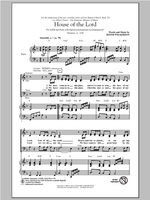 Keith Wilkerson House Of The Lord sheet music notes and chords arranged for SATB Choir