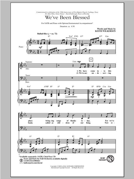 Keith Wilkerson We've Been Blessed sheet music notes and chords arranged for SATB Choir