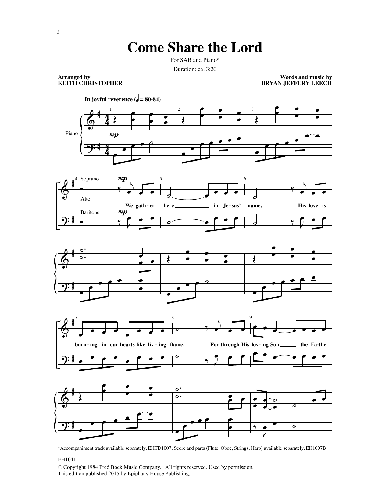 Keith Christopher Come Share the Lord sheet music notes and chords arranged for SAB Choir
