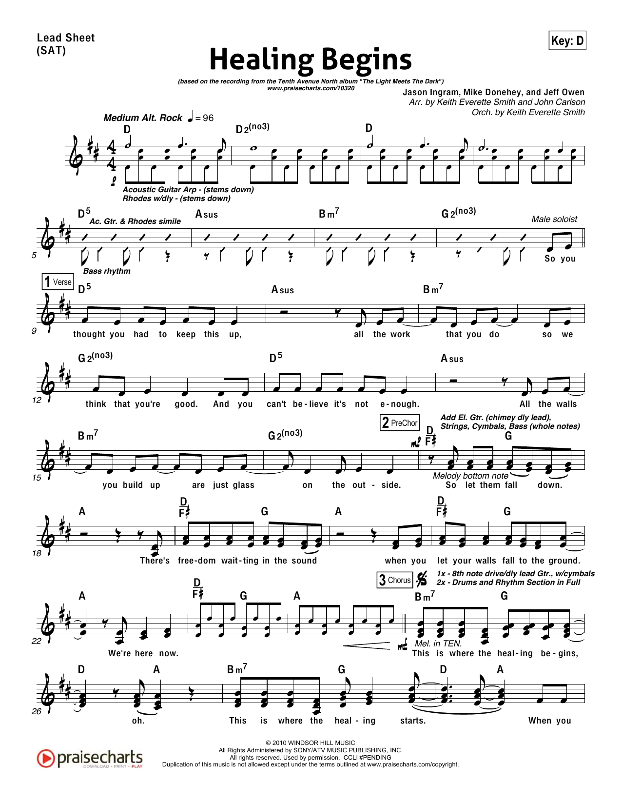 Keith Everette Smith / John Carlson Healing Begins sheet music notes and chords arranged for Lead Sheet / Fake Book