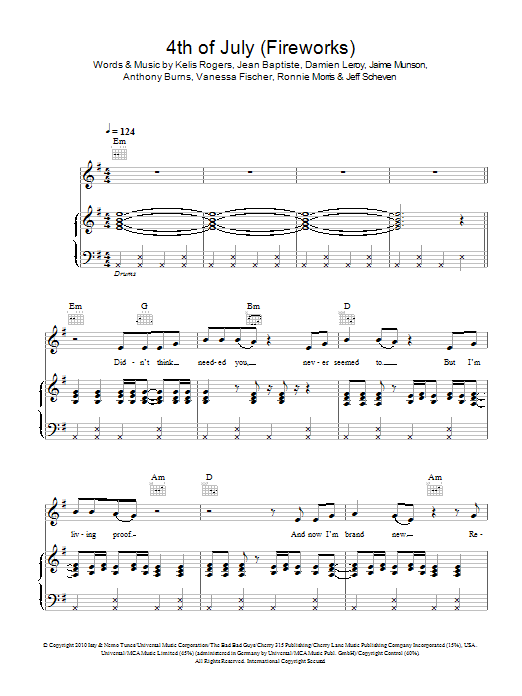 Kelis 4th Of July (Fireworks) sheet music notes and chords arranged for Piano, Vocal & Guitar Chords
