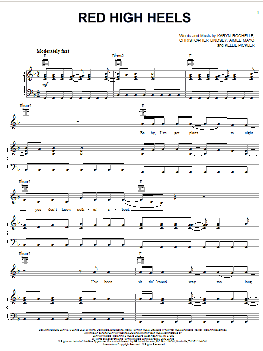 Kellie Pickler Red High Heels sheet music notes and chords arranged for Piano, Vocal & Guitar Chords (Right-Hand Melody)