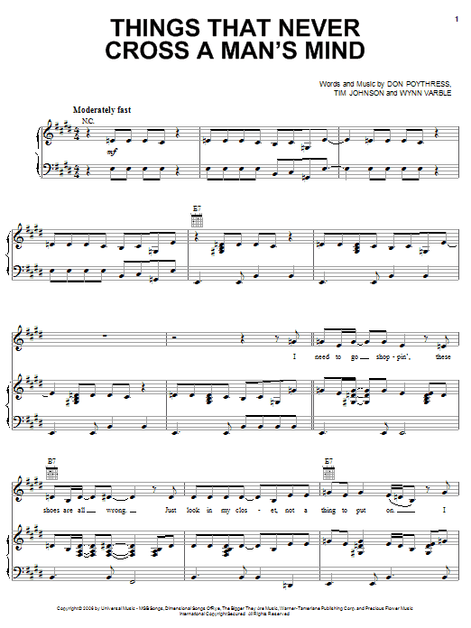 Kellie Pickler Things That Never Cross A Man's Mind sheet music notes and chords arranged for Piano, Vocal & Guitar Chords (Right-Hand Melody)