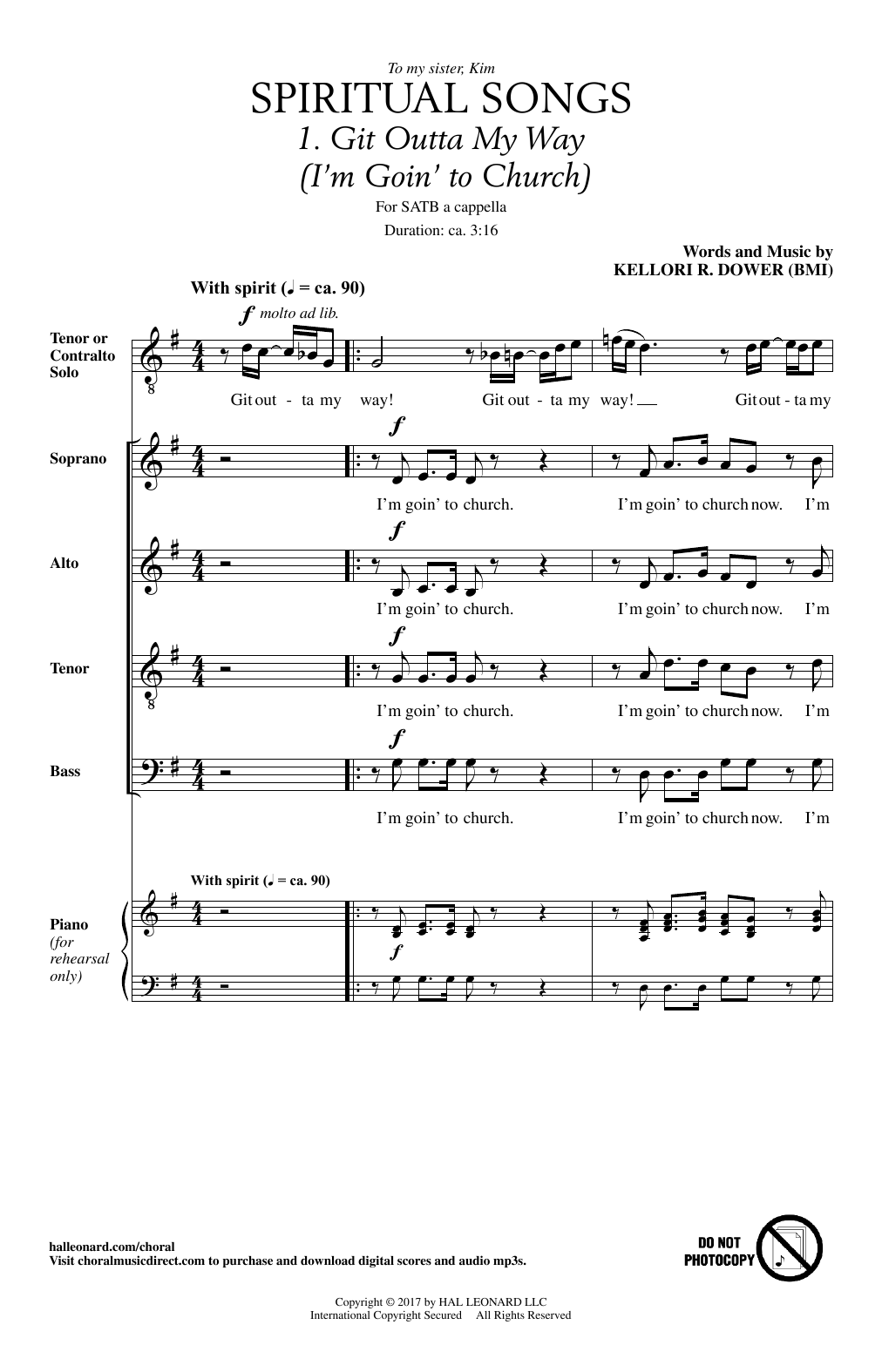 Kellori R. Dower Spiritual Songs sheet music notes and chords arranged for SATB Choir