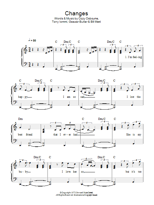 Kelly & Ozzy Osbourne Changes sheet music notes and chords arranged for Easy Piano