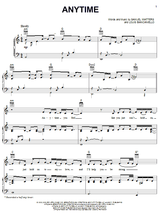 Kelly Clarkson Anytime sheet music notes and chords arranged for Piano, Vocal & Guitar Chords (Right-Hand Melody)