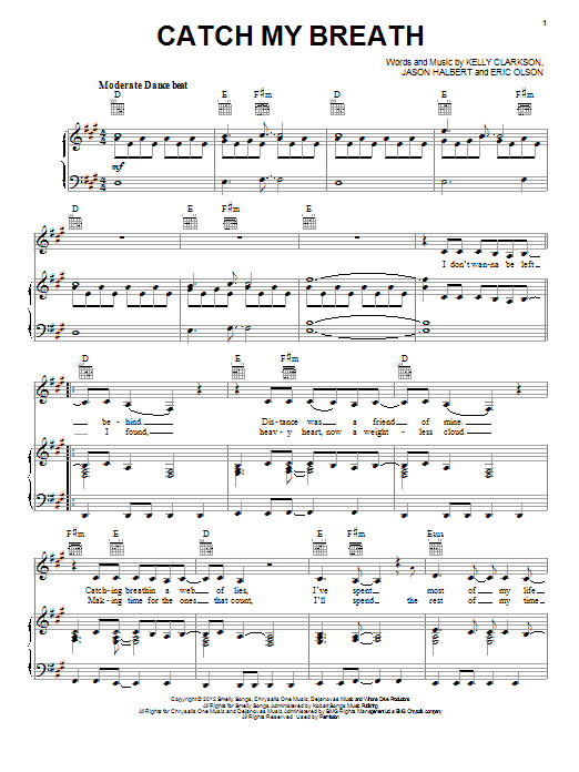 Kelly Clarkson Catch My Breath sheet music notes and chords arranged for Easy Piano