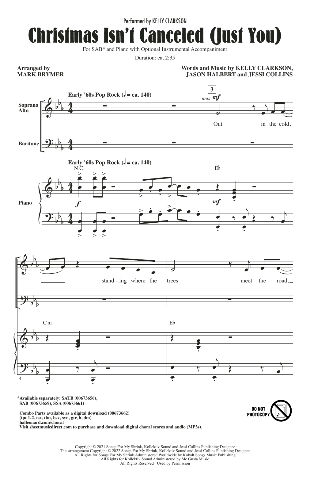 Kelly Clarkson Christmas Isn't Canceled (Just You) (arr. Mark Brymer) sheet music notes and chords arranged for SSA Choir