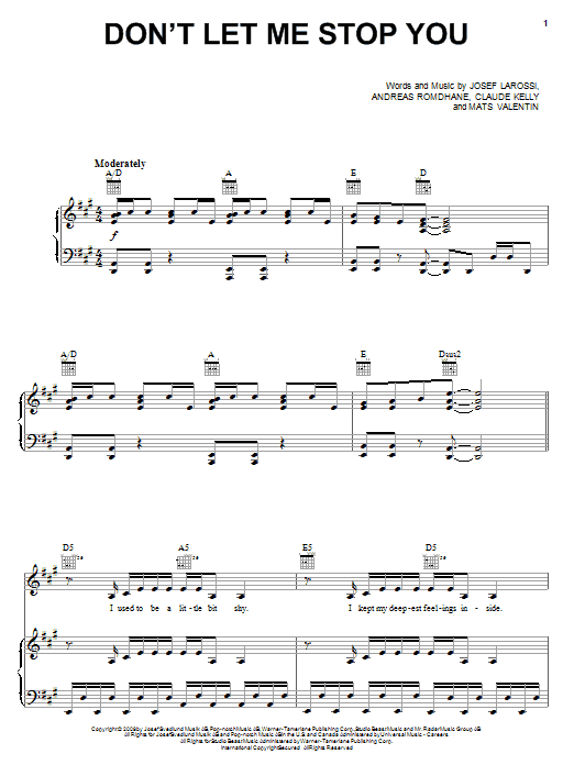 Kelly Clarkson Don't Let Me Stop You sheet music notes and chords arranged for Piano, Vocal & Guitar Chords (Right-Hand Melody)
